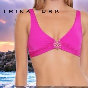 Trina Turk Atlas Buckle Bikini Top NEW in Pink Size 6